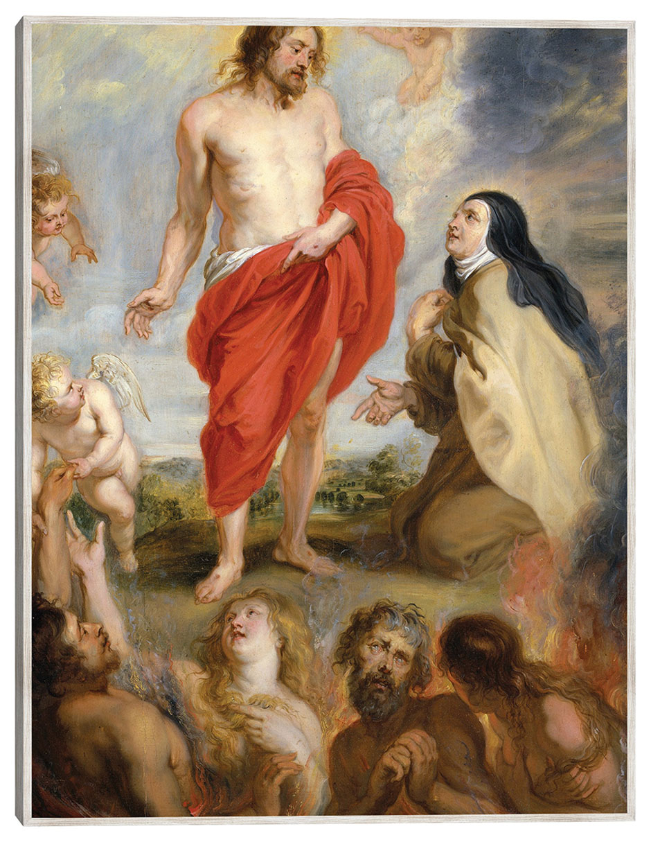 Cuadro decorativo Santa Teresa De Ávila Intercediendo Por Las Almas Del Purgatorio técnica mixta Figuras Celestiales