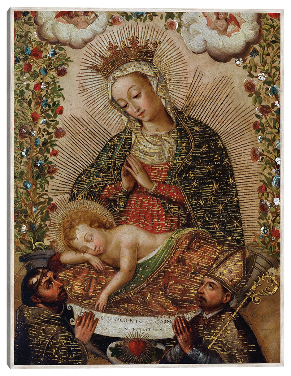 Cuadro decorativo La Virgen Adorando Al Niño Jesús Con Dos Santos (Siglo Xviii) técnica mixta Vírgenes