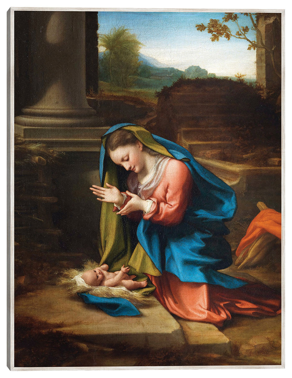 Cuadro decorativo Adoración Del Niño Jesús (1518-1520) técnica mixta Figuras Celestiales