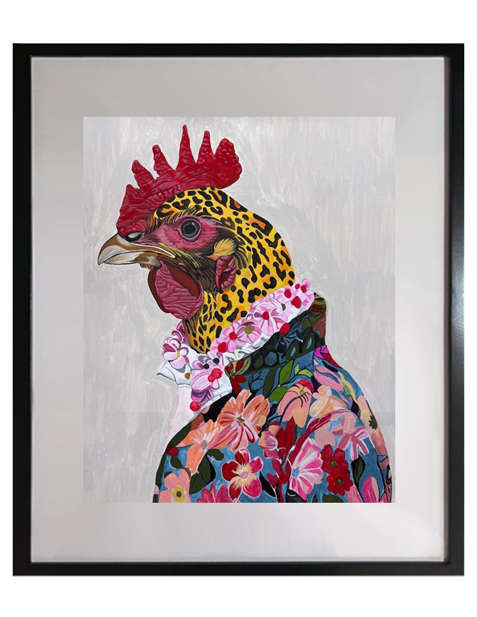 Pintura El Gallo Alegre técnica acrílico Pintado A Mano