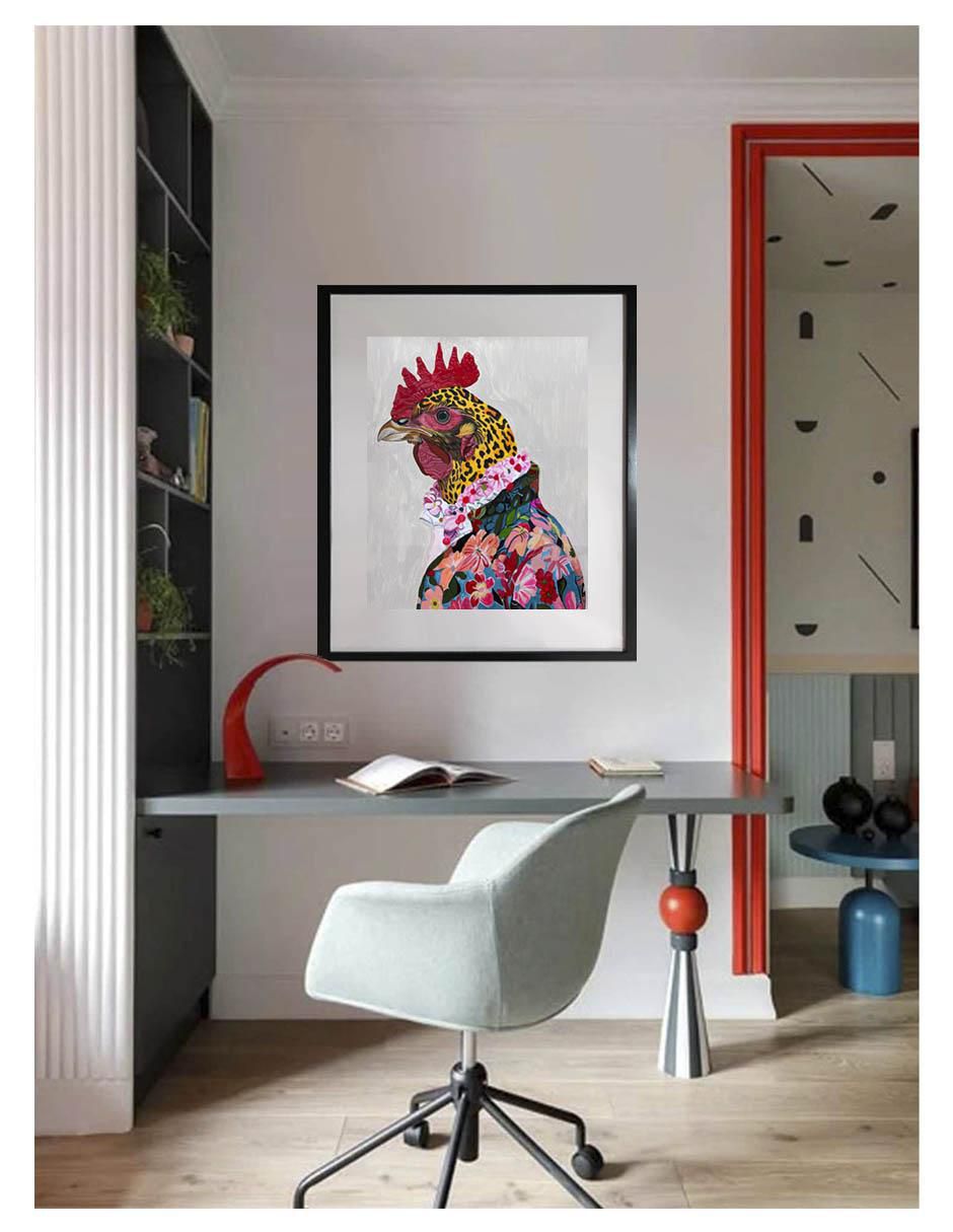 Pintura El Gallo Alegre técnica acrílico Pintado A Mano 2