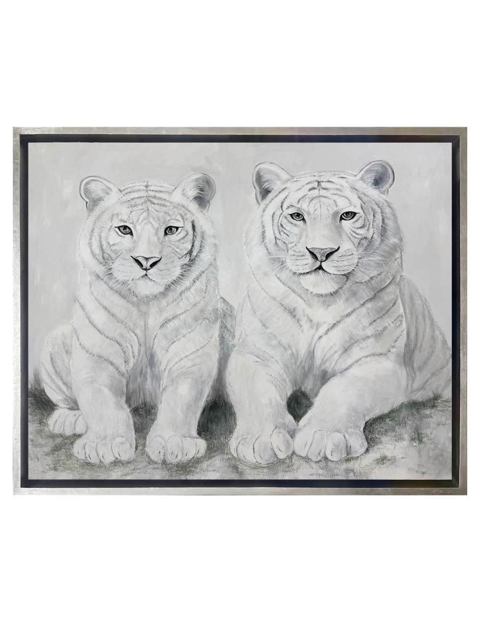 Pintura Pareja De Tigres Blancos técnica acrílico Animalart