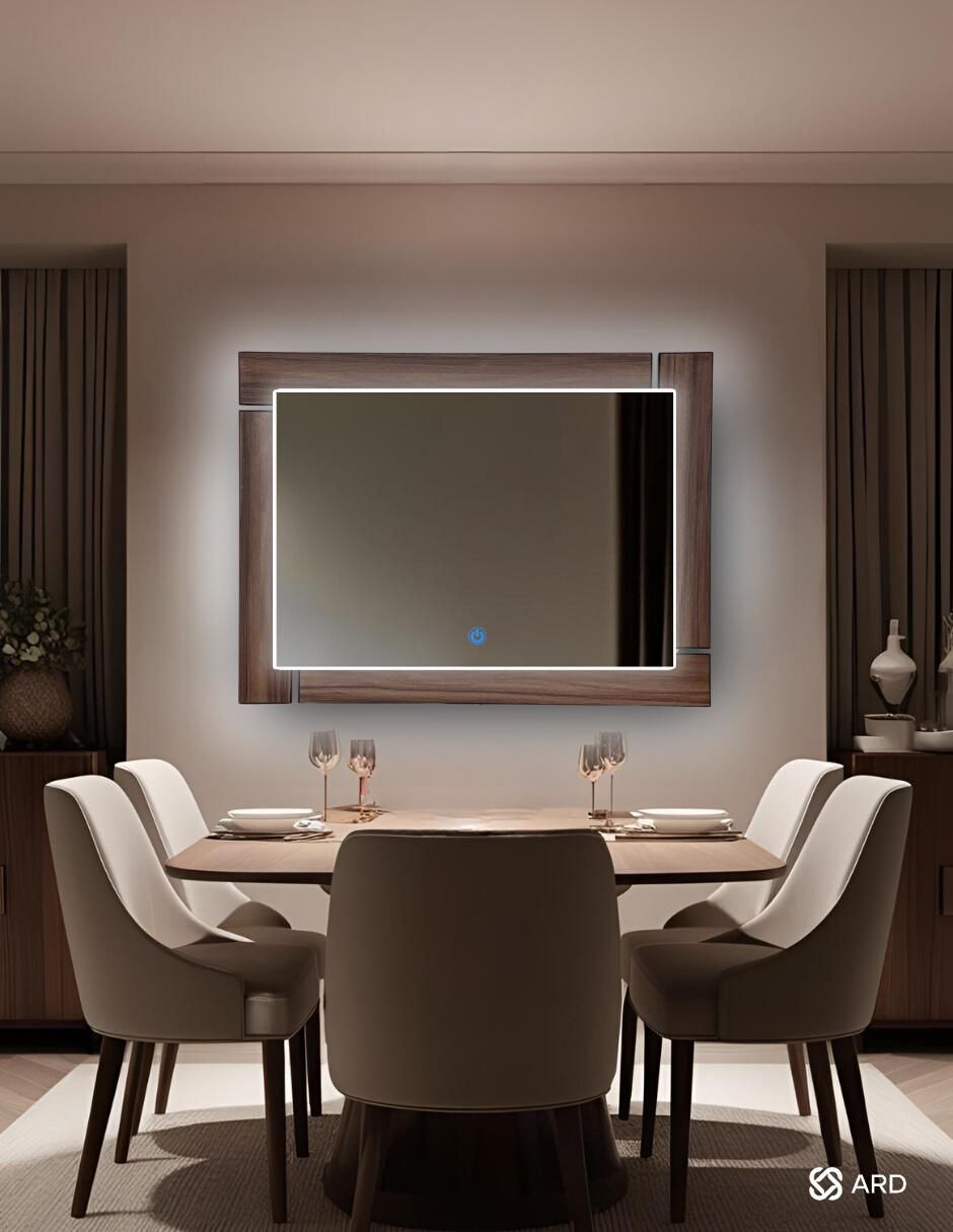 Espejo rectangular decorativo de pared con luz led luminous oak