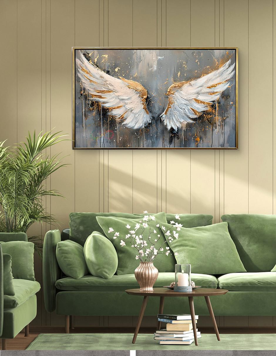 Cuadro decorativo Alas De Angel Guarda Canvas Textura Oleo Detalle Polvo Oro Calidad Premium 120 X 80 Cm técnica polioleo Ideas Creativas In 2