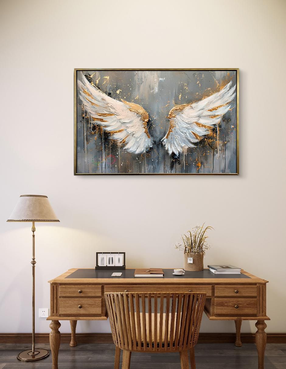 Cuadro decorativo Alas De Angel Guarda Canvas Textura Oleo Detalle Polvo Oro Calidad Premium 120 X 80 Cm técnica polioleo Ideas Creativas In 3