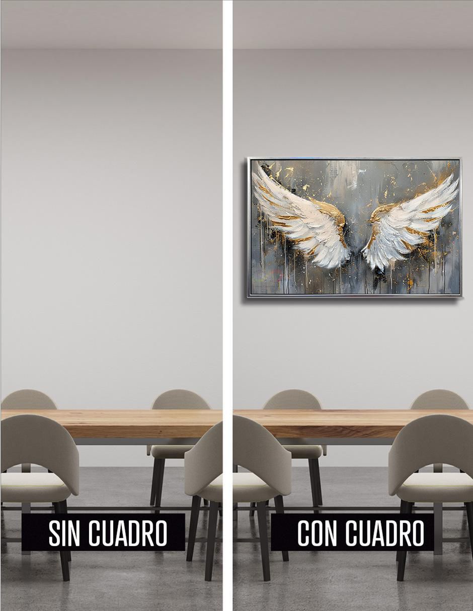 Cuadro decorativo Plata Alas De Angel Guarda Canvas Textura Oleo Detalle Polvo Oro Calidad Premium 120 X 80 Cm técnica impresión Ideas Creativas In 2