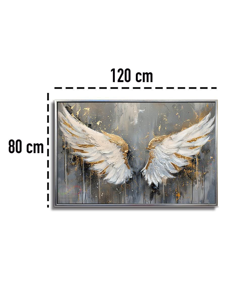 Cuadro decorativo Plata Alas De Angel Guarda Canvas Textura Oleo Detalle Polvo Oro Calidad Premium 120 X 80 Cm técnica impresión Ideas Creativas In 8