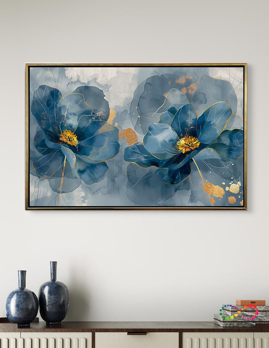 Cuadro decorativo Flores Amapola Azul Turquesa Canvas Textura Oleo Detalle Polvo Oro Calidad Premium 120 X 80 Cm técnica polioleo Ideas Creativas In Premium 6