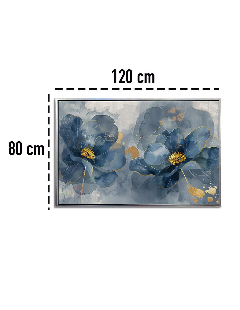 Cuadro decorativo Plata Flores Amapola Azul Turquesa Canvas Textura Oleo Detalle Polvo Oro Calidad Premium 120 X 80 Cm técnica polioleo Ideas Creativas In Premium 8