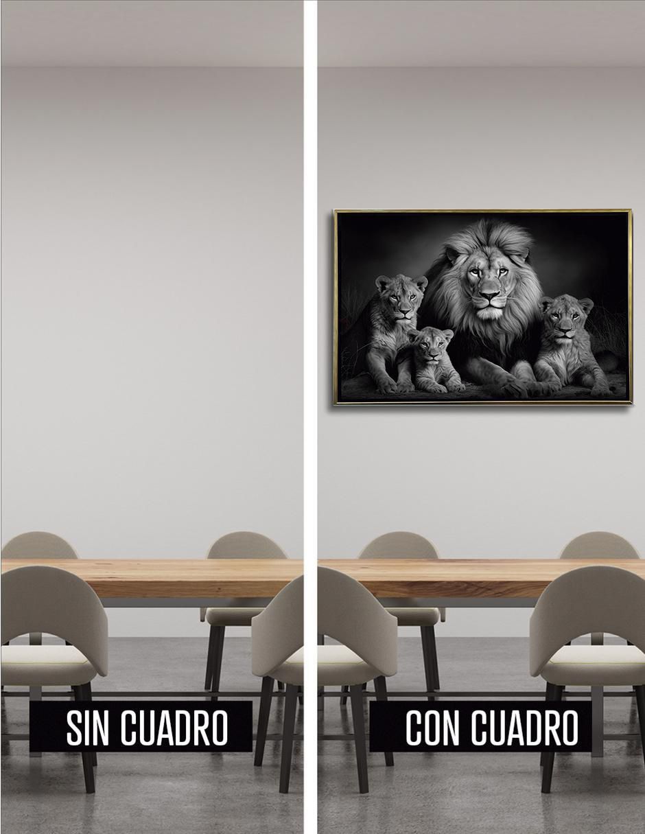 Pintura Rey Leon Blanco Y Negro técnica impresión Premium