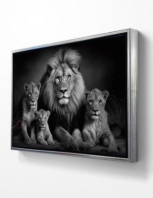 Pintura Familia Rey Leon Blanco y Negro técnica Impresión Premium Pintura Familia Rey Leon Blanco y Negro técnica Impresión Premium