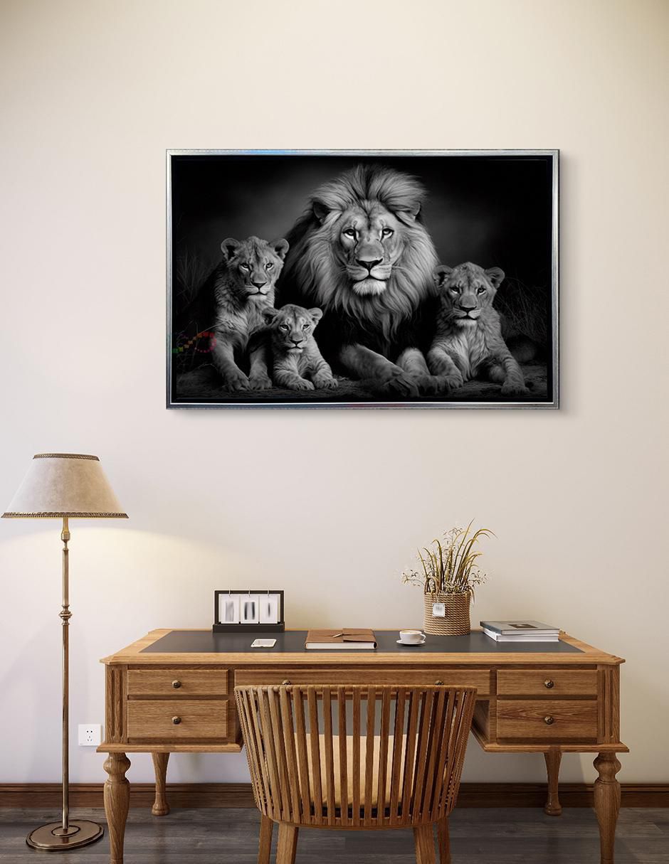 Pintura Familia Rey Leon Blanco y Negro técnica Impresión Premium 3