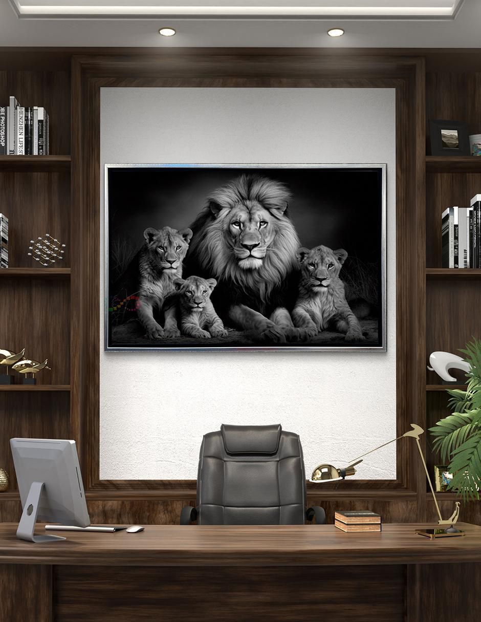 Pintura Familia Rey Leon Blanco y Negro técnica Impresión Premium 2