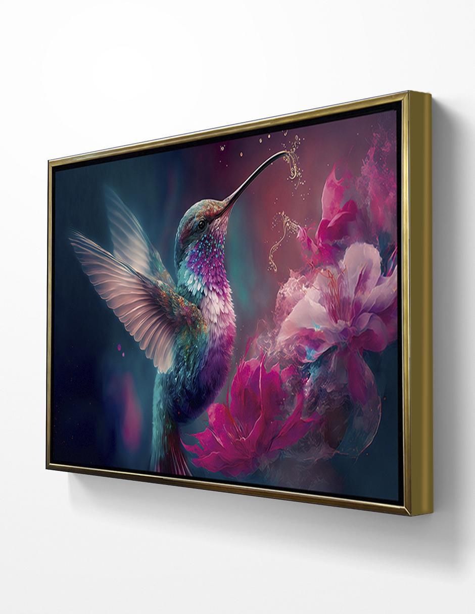 Pintura Colibrí Mágico Con Flores técnica impresión Premium Pintura Colibrí Mágico Con Flores técnica impresión Premium