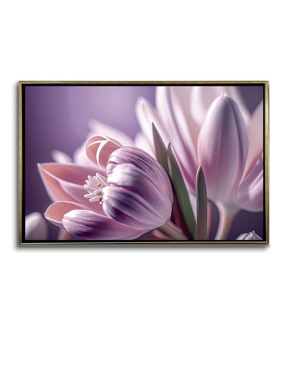 Pintura Cuadro Decorativo con marco Oro Tulipanes Lilas técnica impresión Premium Pintura Cuadro Decorativo con marco Oro Tulipanes Lilas técnica impresión Premium