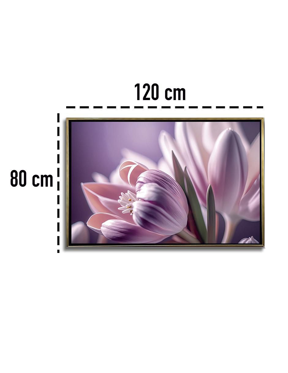 Pintura Cuadro Decorativo con marco Oro Tulipanes Lilas técnica impresión Premium 6