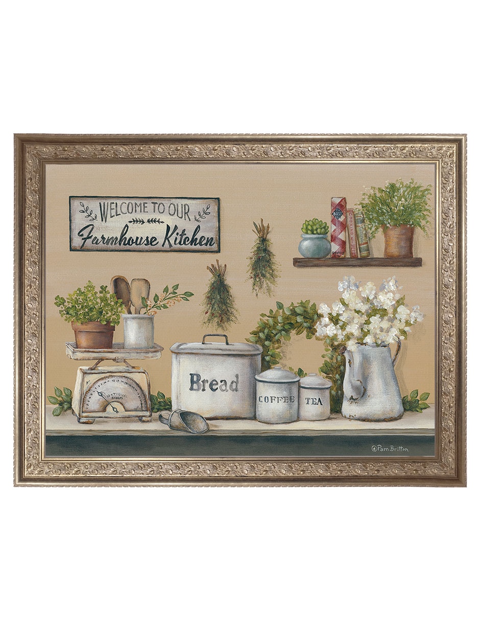 Cuadro decorativo Enmarcado- Cocina De Granja Con Jardín De Pam Britton técnica mixta