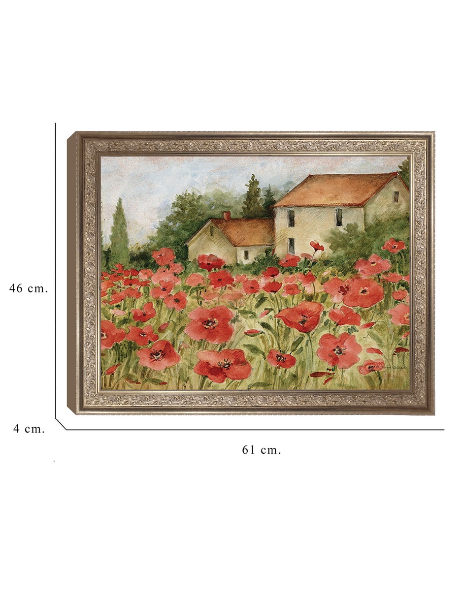 Cuadro decorativo enmarcado- paisaje toscano de amapolas de susan winget técnica mixta 8