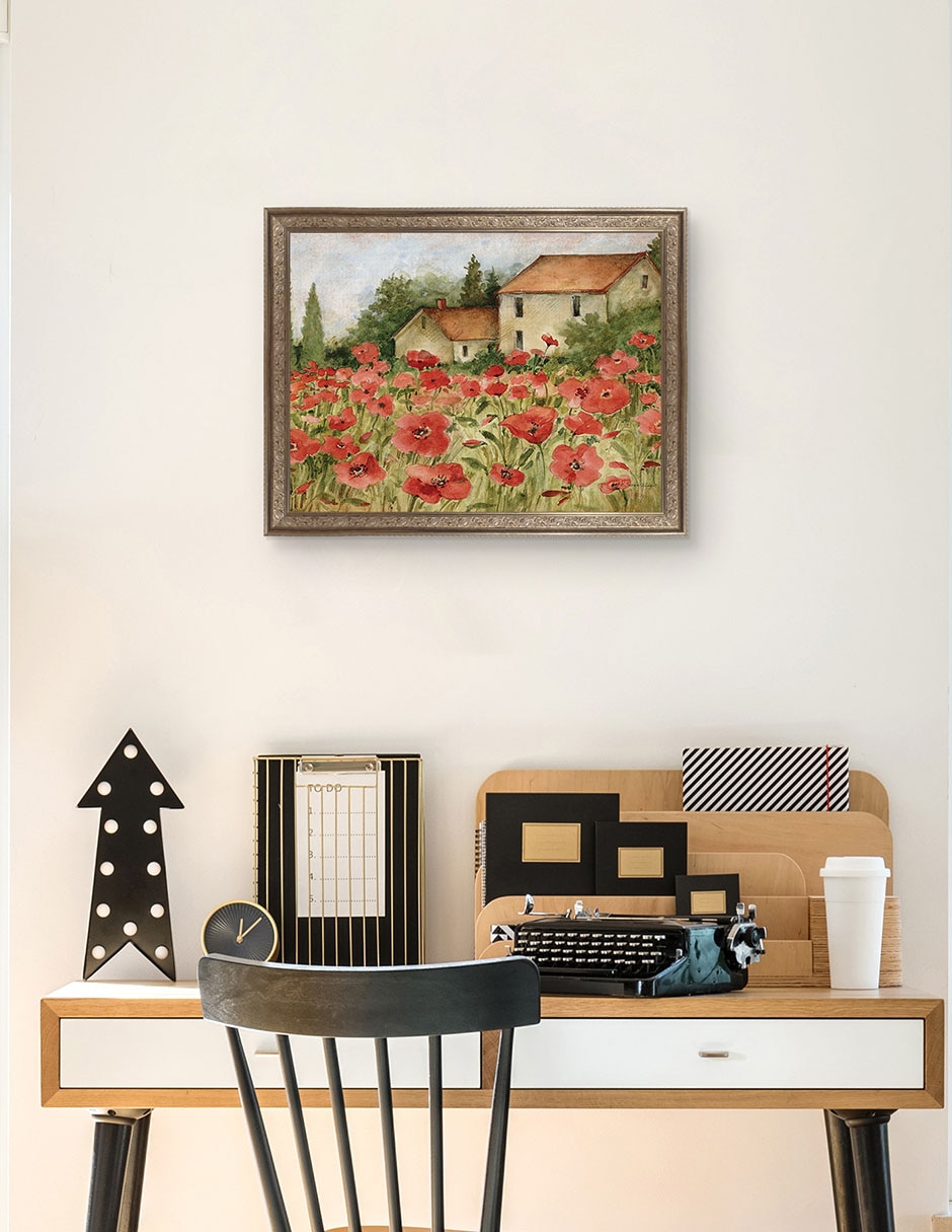 Cuadro decorativo enmarcado- paisaje toscano de amapolas de susan winget técnica mixta 5