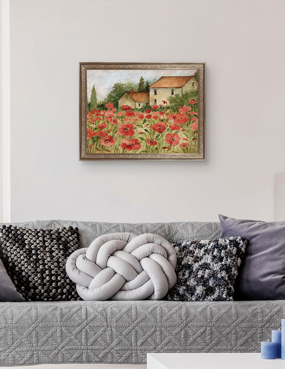 Cuadro decorativo enmarcado- paisaje toscano de amapolas de susan winget técnica mixta 2