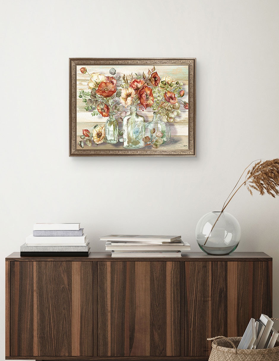Cuadro decorativo Enmarcado- Paisaje De Amapolas Especiadas Y Eucalipto En Botellas De Tre Sorelle técnica mixta 4