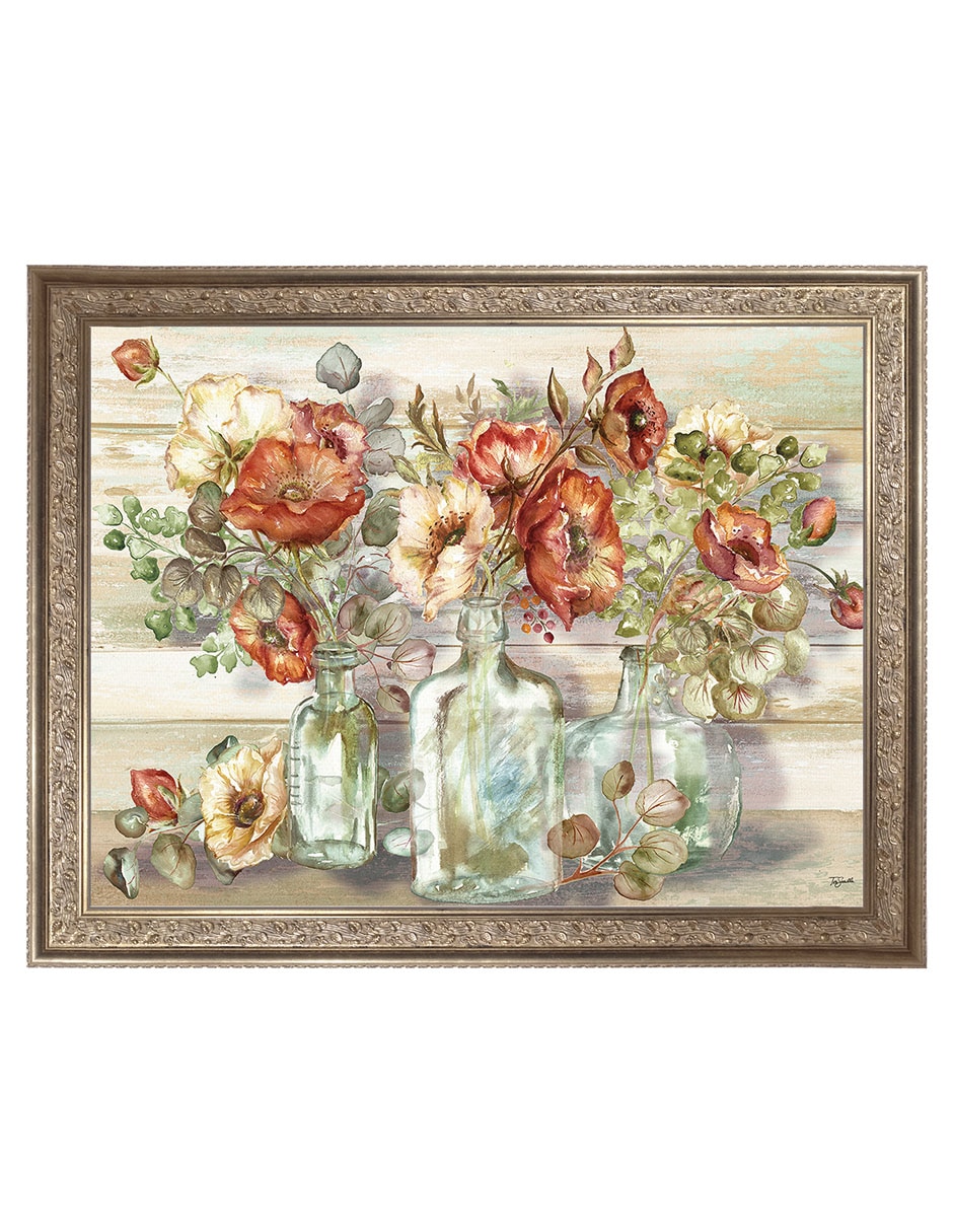 Cuadro decorativo Enmarcado- Paisaje De Amapolas Especiadas Y Eucalipto En Botellas De Tre Sorelle técnica mixta Cuadro decorativo Enmarcado- Paisaje De Amapolas Especiadas Y Eucalipto En Botellas De Tre Sorelle técnica mixta