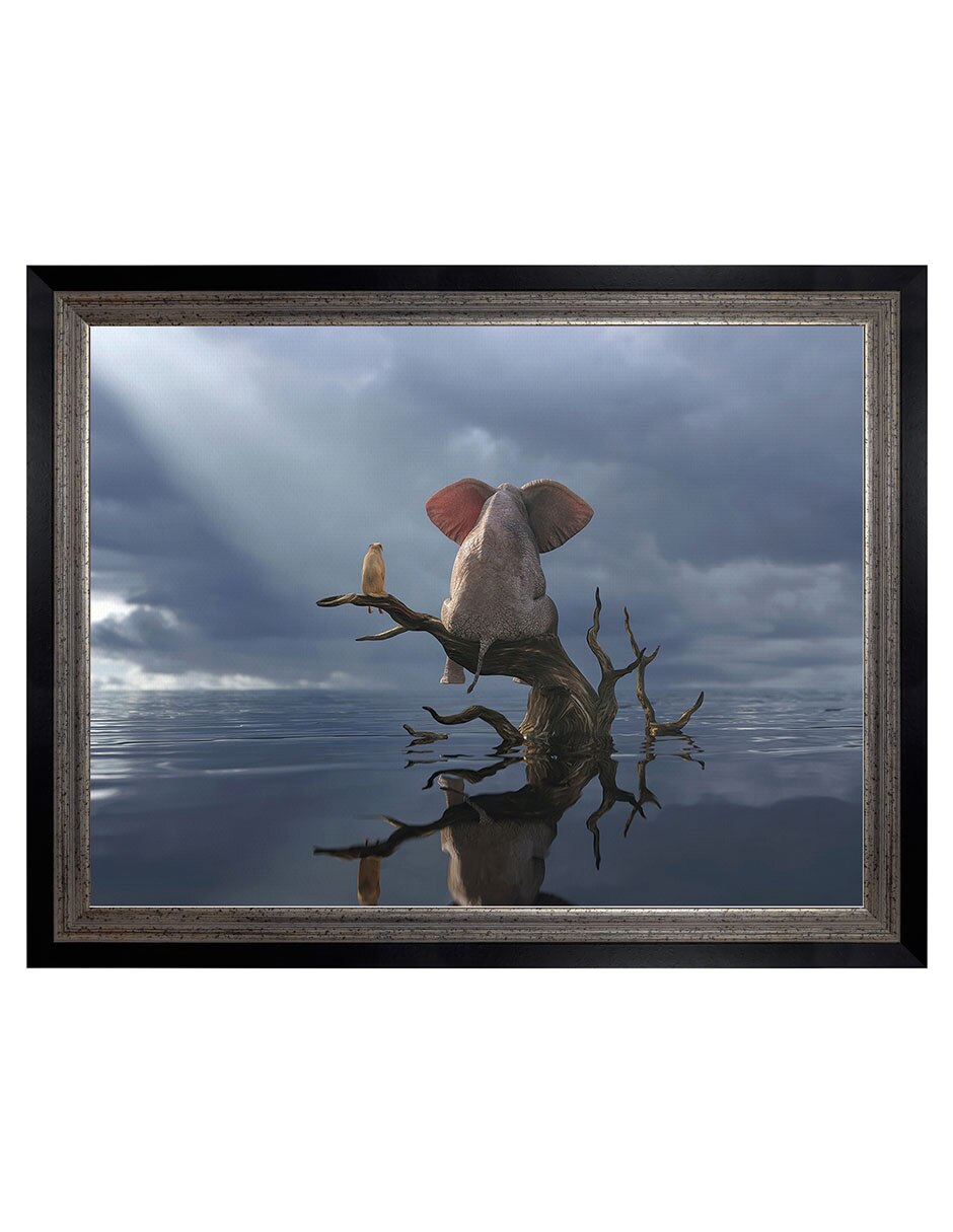Cuadro decorativo Elefante Y Perro Sentados En Un Árbol Huyendo De Una Inundación De Mike Kiev técnica mixta Cuadro decorativo Elefante Y Perro Sentados En Un Árbol Huyendo De Una Inundación De Mike Kiev técnica mixta
