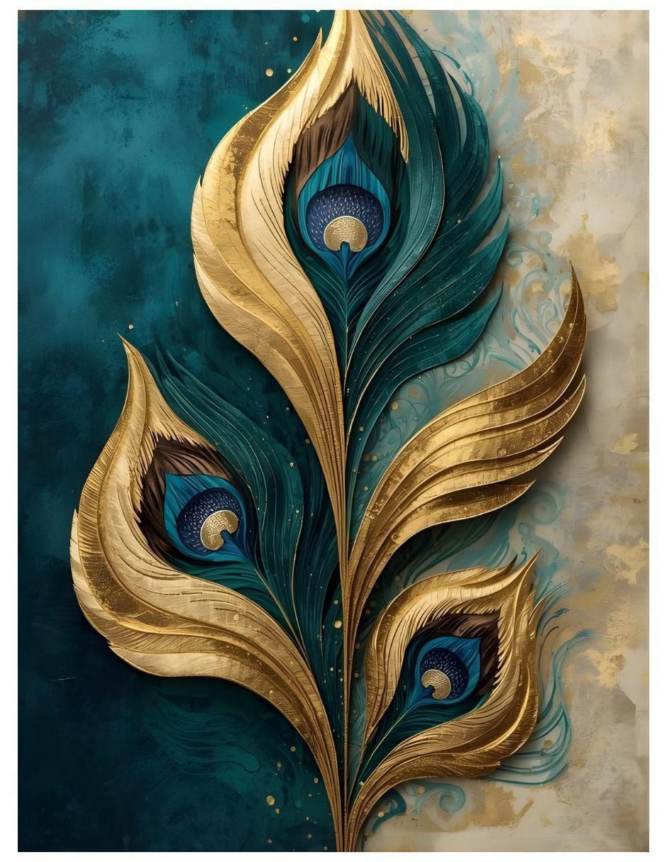 Cuadro decorativo Impresión Plumaje Turquesa y Oro Cuadro decorativo Impresión Plumaje Turquesa y Oro