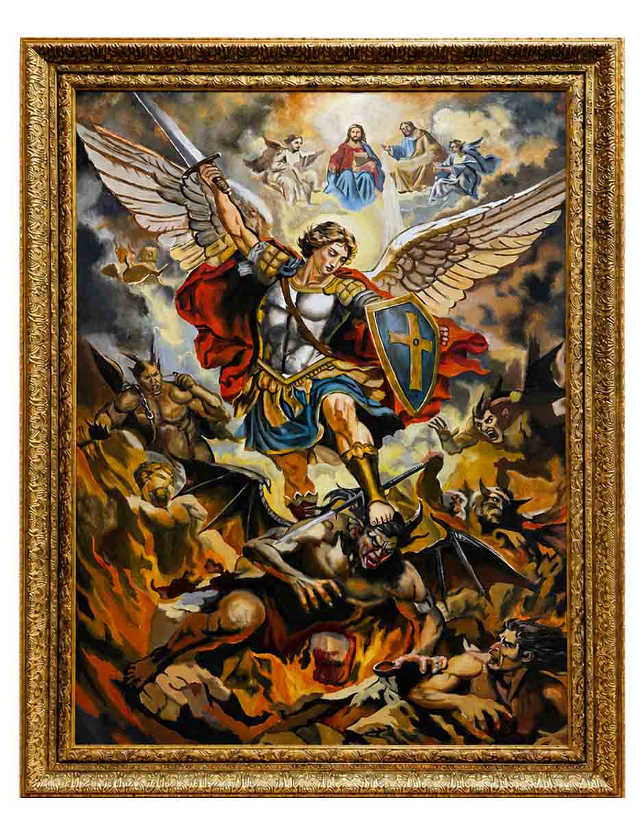 Pintura San Miguel Arcángel Triunfo de la Luz técnica mixta