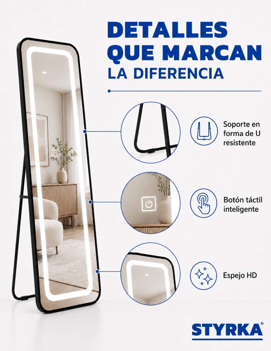 Espejo con luz templado con luz led 3