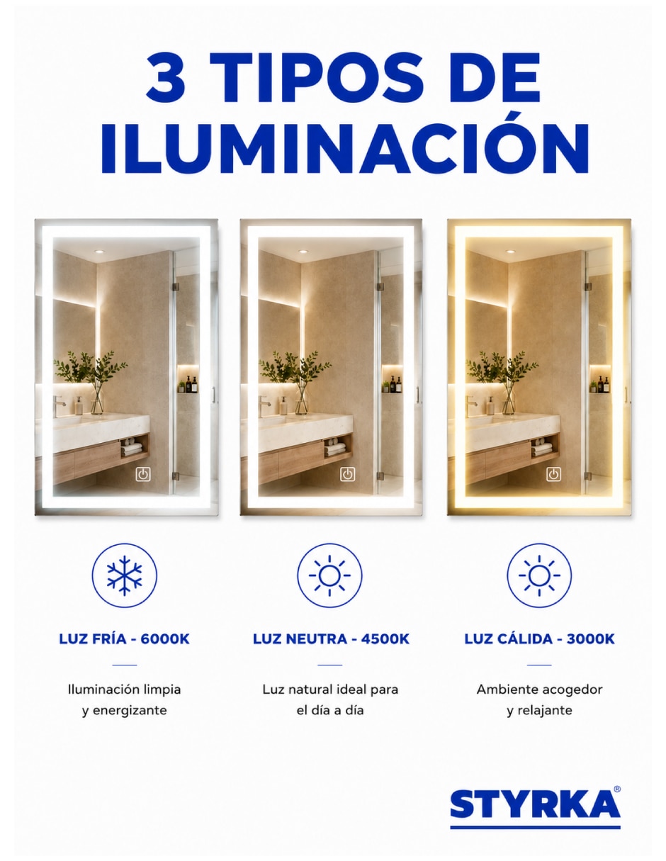 Espejo con luz templado con luz