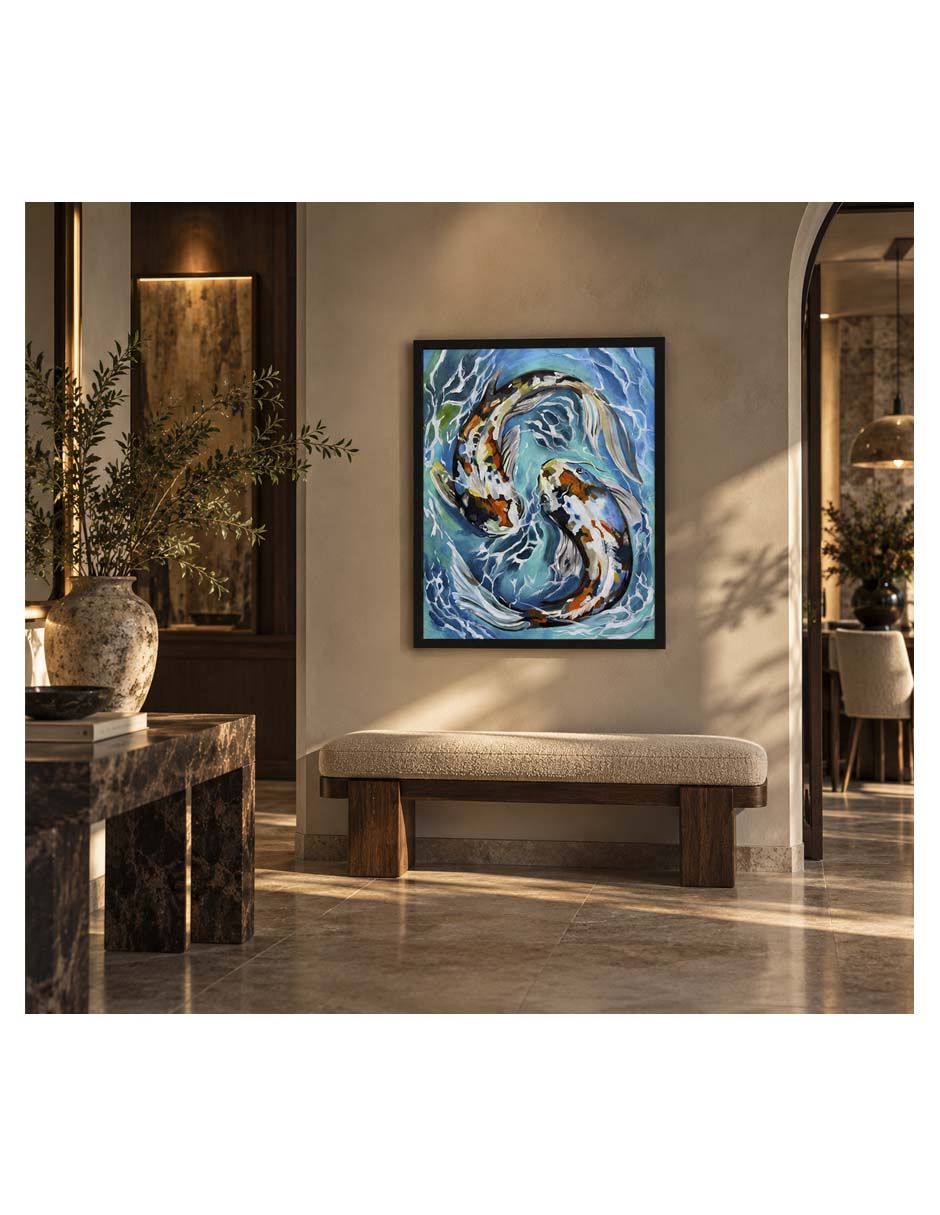 Pintura danza koi técnica mixta pintado a mano 2